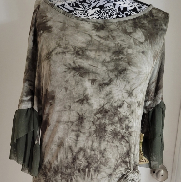 Safari water print tie dye,mesh fringed bell sleeves boho bohemian cottagecore - Picture 7 of 9